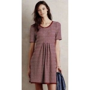 MAEVE Burgundy White Short Sleeve A-Line Mini Dress